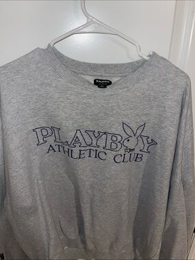 PacSun Gray Crewneck Sweatshirt with Navy Playboy Athletic Club Logo
